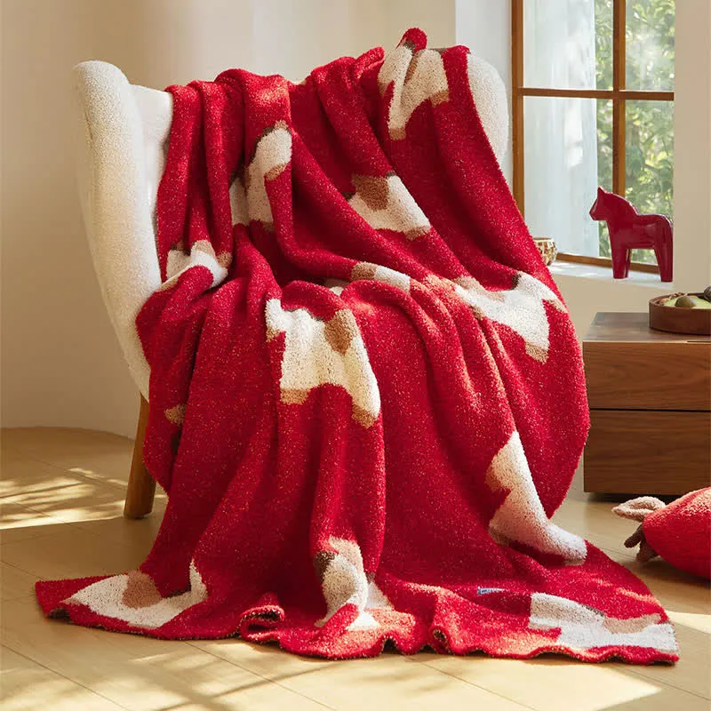 Ownkoti Festliche, weiche Strickdecke mit Pferdemotiv