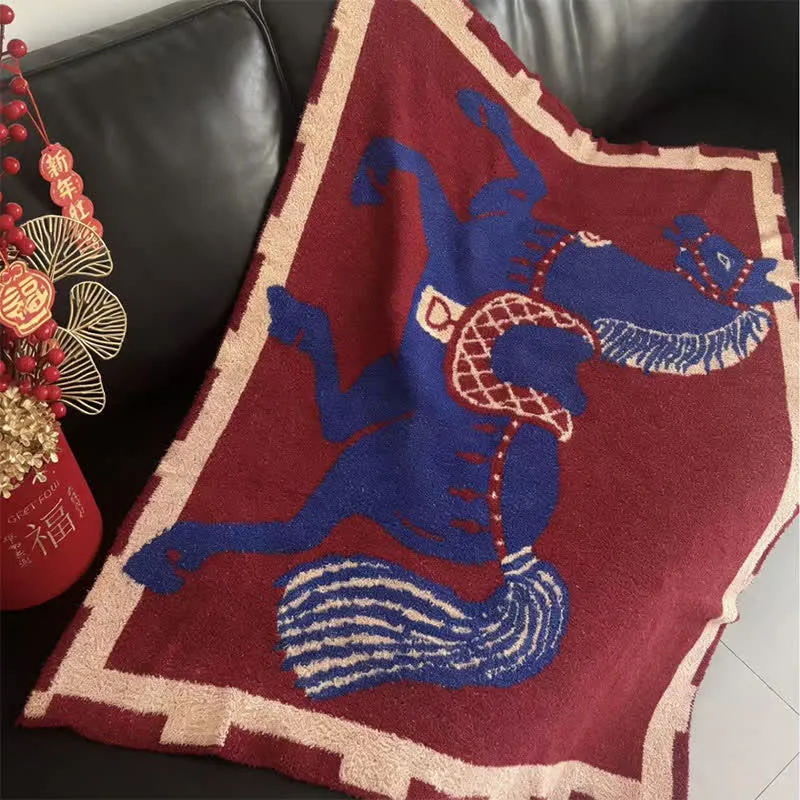 Ownkoti Strickdecke mit blauem Pferde-Totem