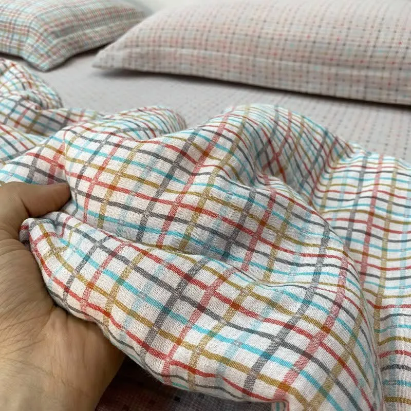 Buntes Bettwäsche-Set aus Baumwollgaze mit Karos und Punkten (4-teilig)