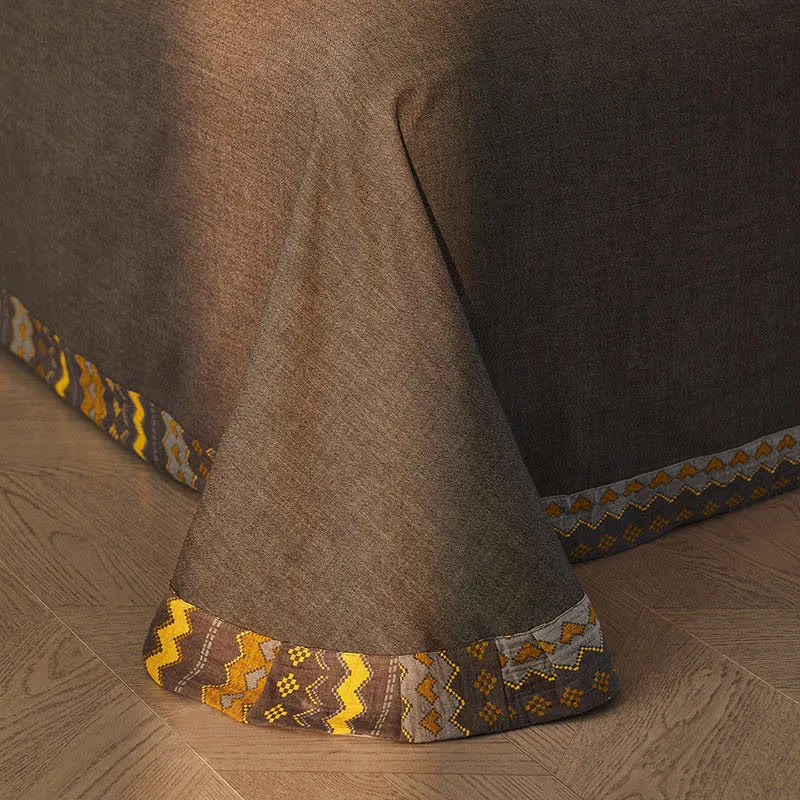 Bettwäsche-Set aus Baumwoll-Doppelgaze mit Wellenstreifen (4-teilig)