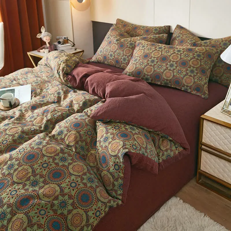 Vintage Medaillon-Jacquard-Baumwoll-Doppelgaze-Bettwäsche
