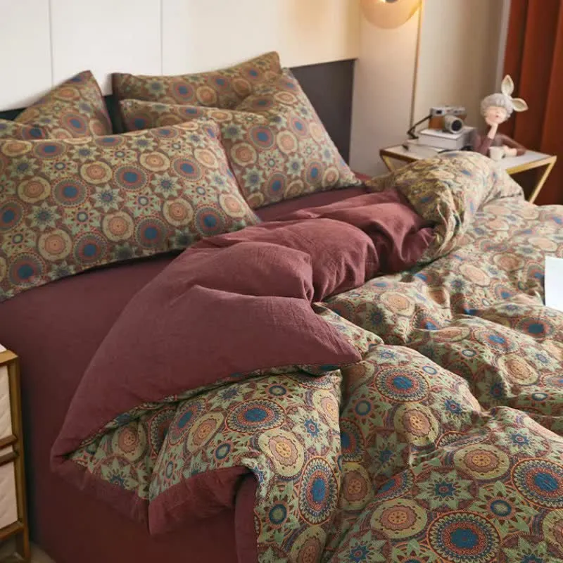 Vintage Medaillon-Jacquard-Baumwoll-Doppelgaze-Bettwäsche