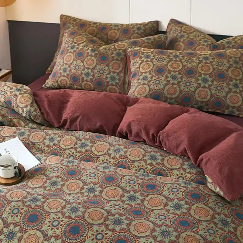Vintage Medaillon-Jacquard-Baumwoll-Doppelgaze-Bettwäsche