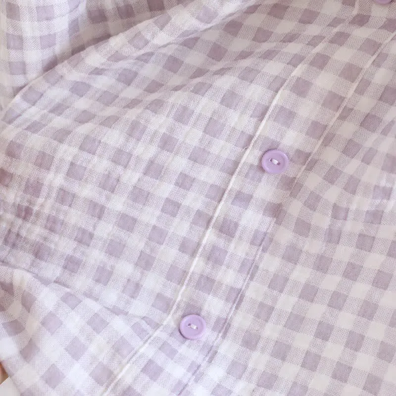 Pyjama-Set aus Baumwolle mit Rüschenärmeln und Vichy-Karo