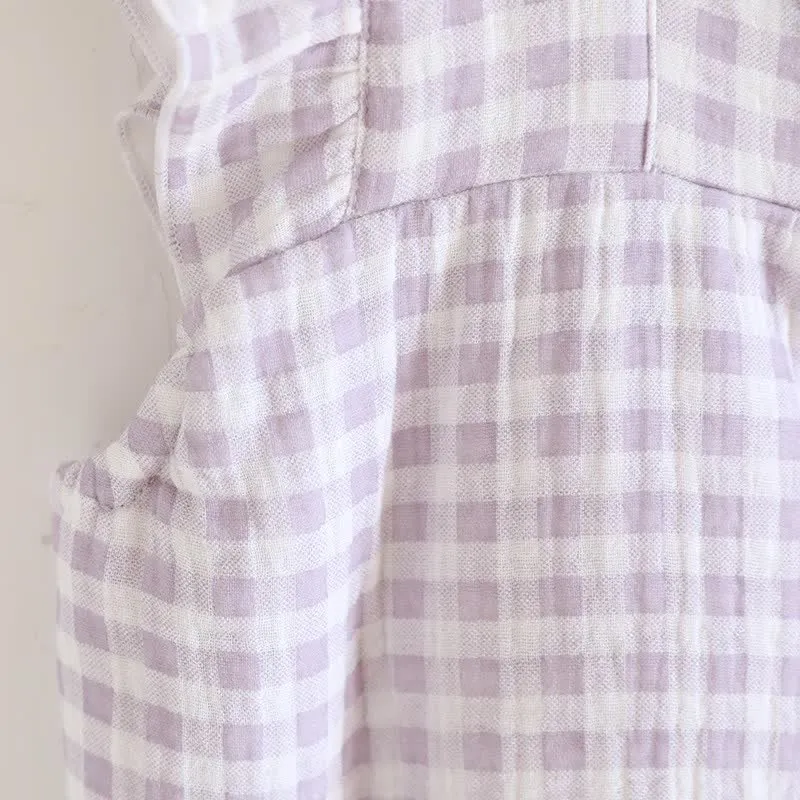 Pyjama-Set aus Baumwolle mit Rüschenärmeln und Vichy-Karo