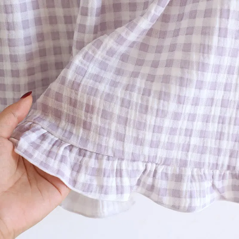 Pyjama-Set aus Baumwolle mit Rüschenärmeln und Vichy-Karo