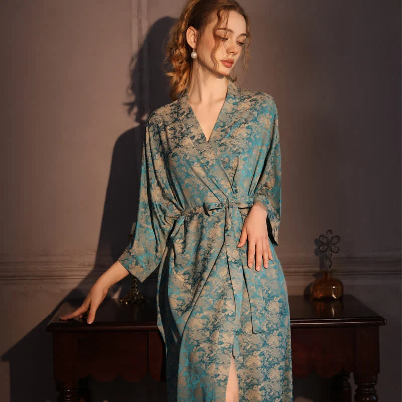 Kimono-Bademantel mit Vintage-Muster und 3/4-Ärmeln