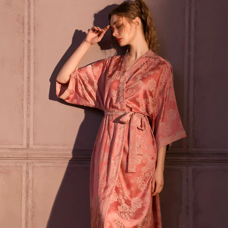 Romantischer Kimono-Bademantel mit 3/4-Ärmeln in Rosenform