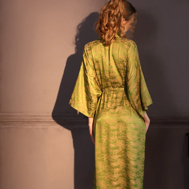 Morgenmantel mit dezentem Vintage-Muster und 3/4-Ärmeln