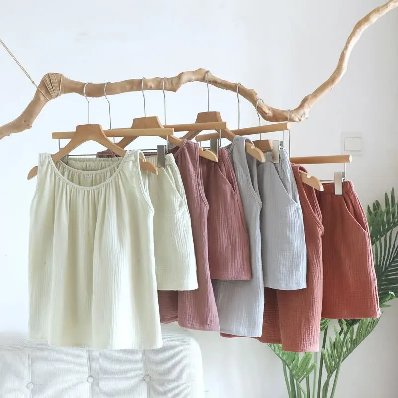 Set aus Tanktop und Shorts aus doppellagigem Baumwollgewebe