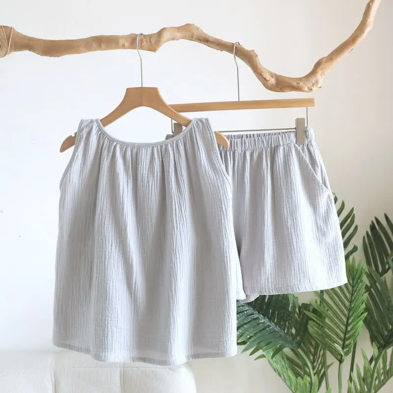 Set aus Tanktop und Shorts aus doppellagigem Baumwollgewebe