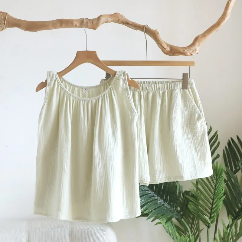Set aus Tanktop und Shorts aus doppellagigem Baumwollgewebe