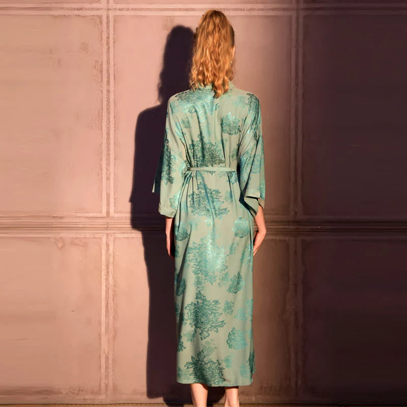 Luxuriöser Kimono-Bademantel mit Blumenmuster und 3/4-Ärmeln