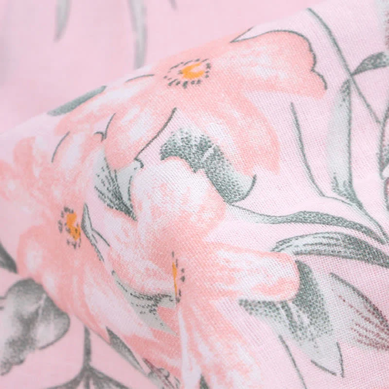 Kimono-Bademantel aus rosa Baumwollgaze mit Blumenmuster