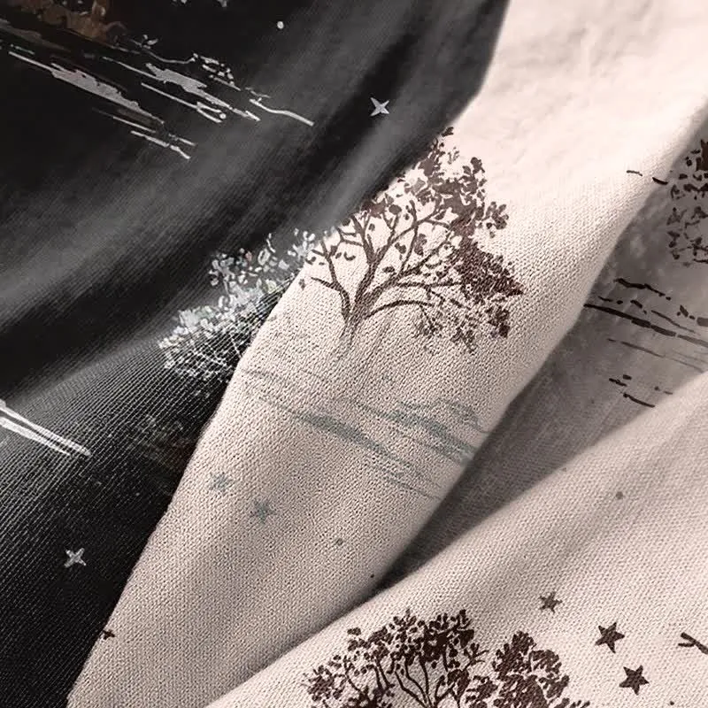Unisex Kimono-Bademantel aus Baumwolle mit dem Muster „Charcoal Tree“