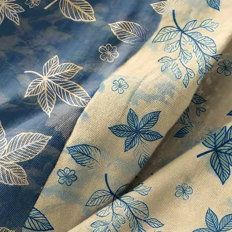 Unisex Kimono-Bademantel aus Baumwolle mit Ahornblattmuster