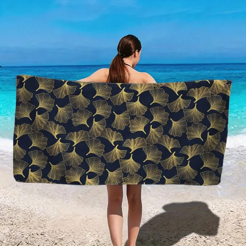 Künstlerisches Linienkunst-Ginkgo-Strandtuch