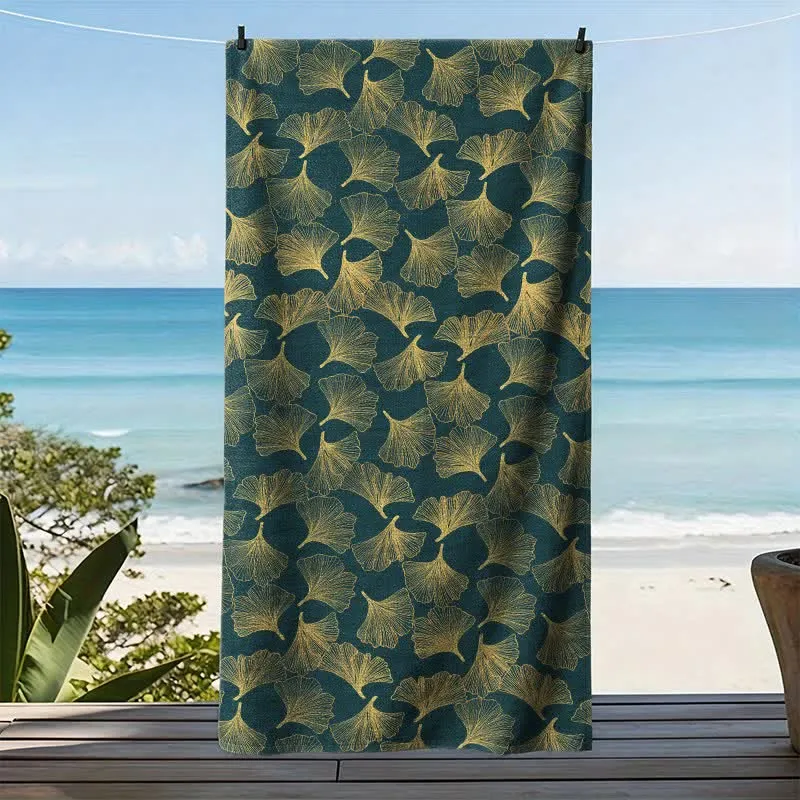 Künstlerisches Linienkunst-Ginkgo-Strandtuch