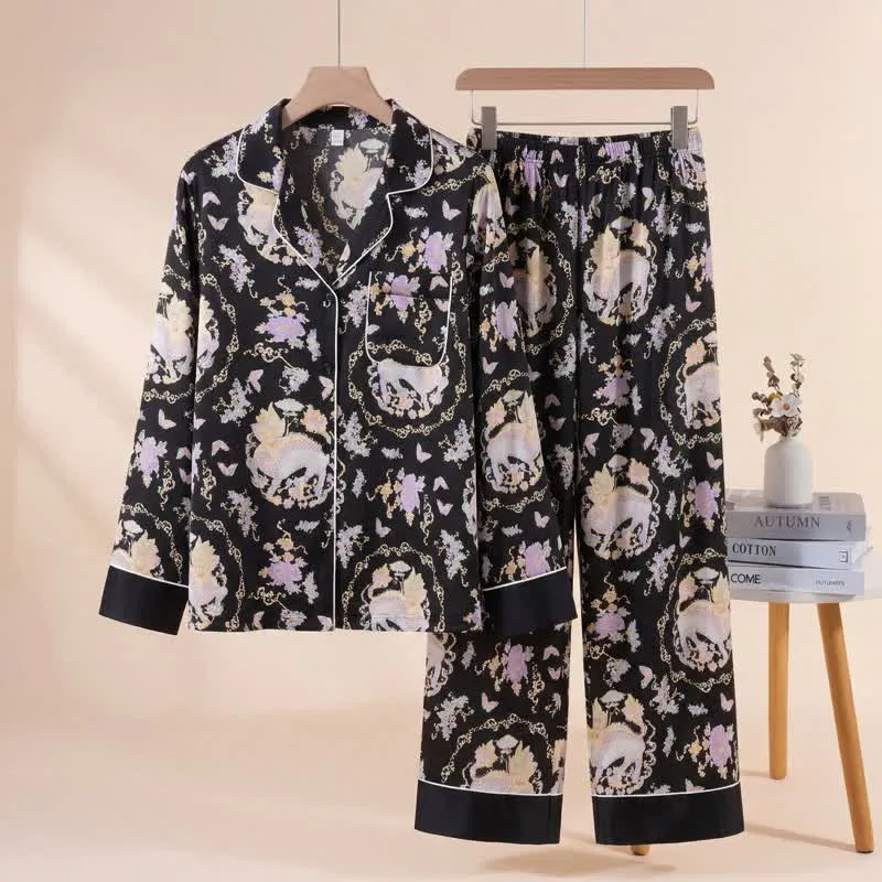 Pyjama-Set mit orientalischem Qilin-Print