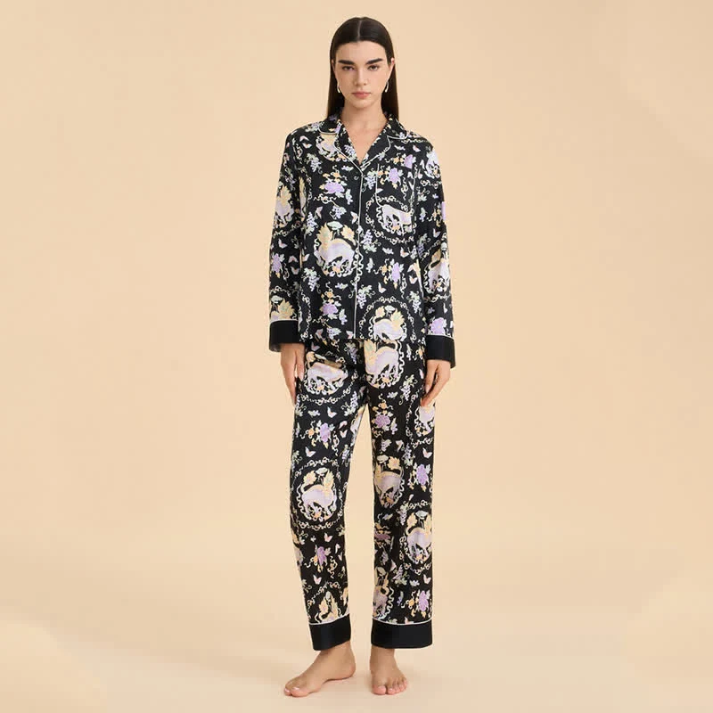 Pyjama-Set mit orientalischem Qilin-Print