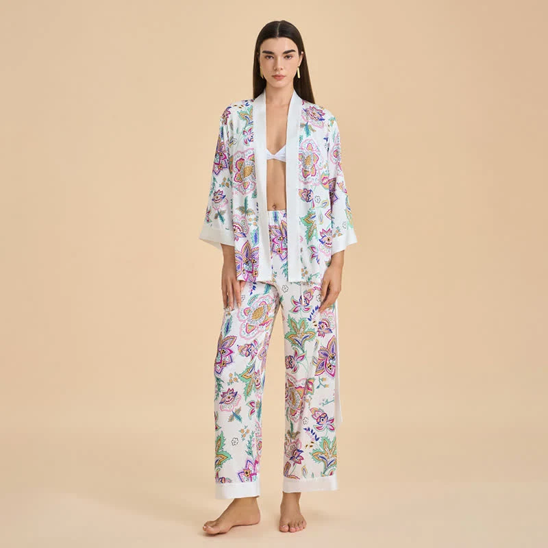 Retro-Blumen-Kimono-Loungewear-Set