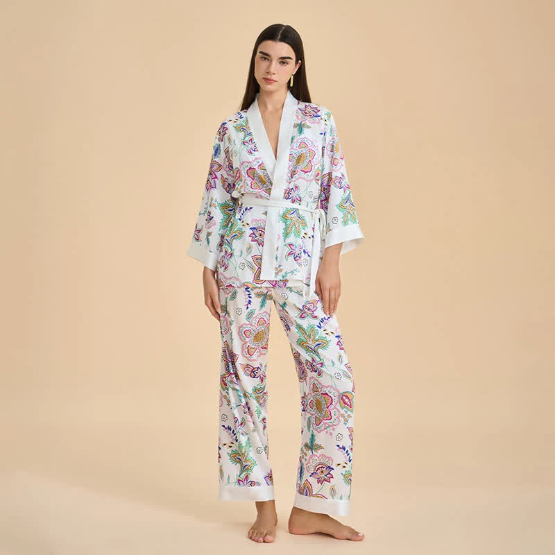 Retro-Blumen-Kimono-Loungewear-Set