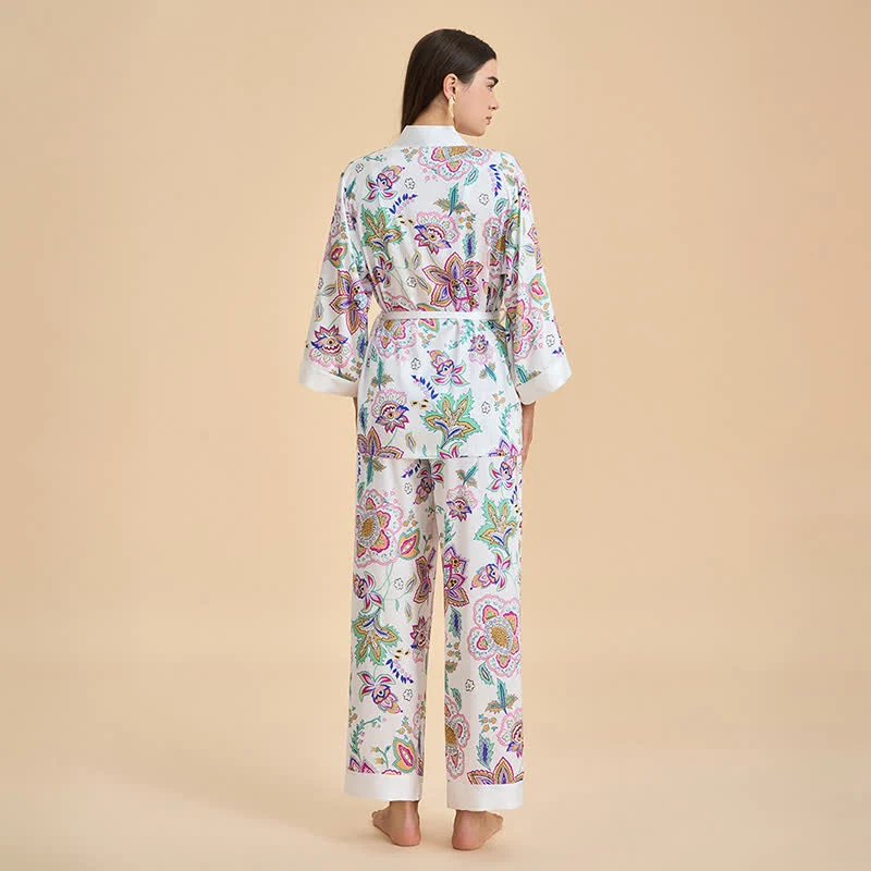 Retro-Blumen-Kimono-Loungewear-Set