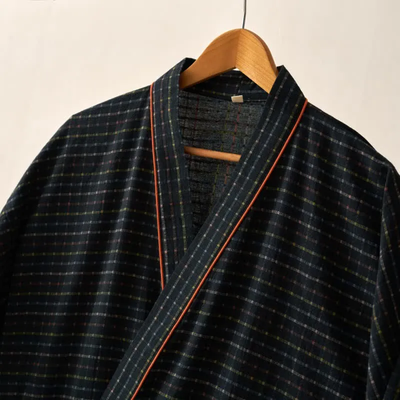 Karierte Kimono-Yukata-Robe aus Bio-Baumwolle