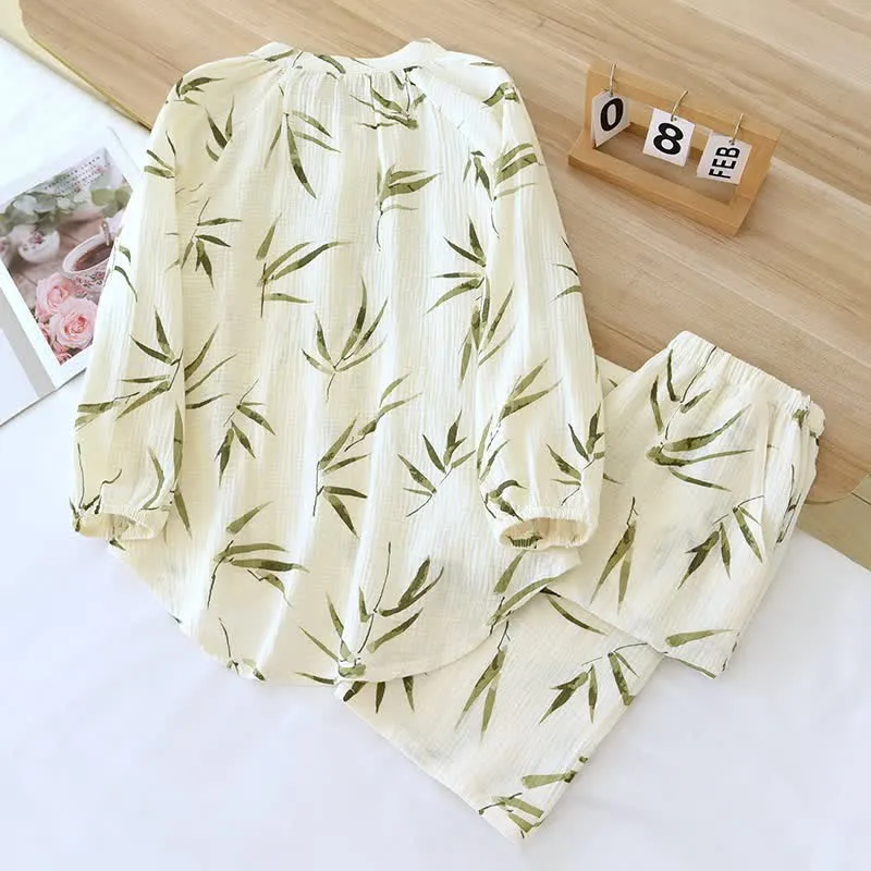 Pyjama-Set aus Baumwolle mit botanischem Bambusdruck
