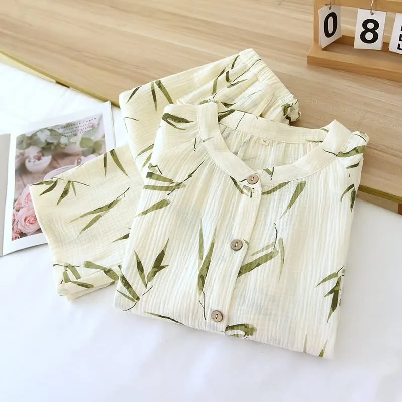 Pyjama-Set aus Baumwolle mit botanischem Bambusdruck