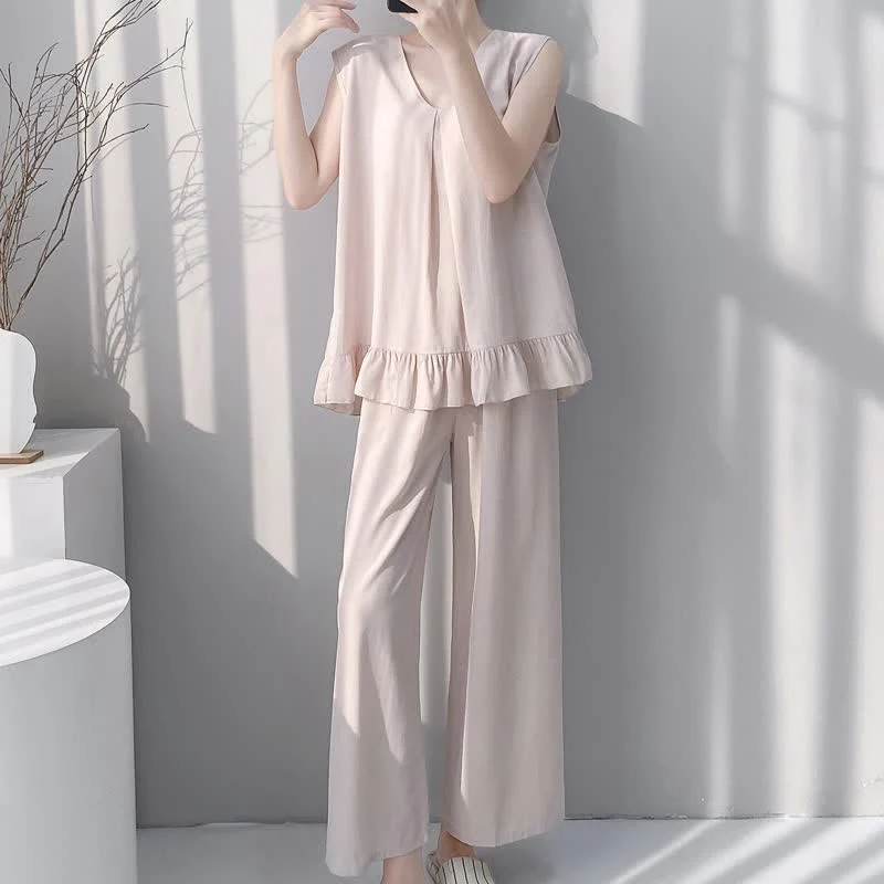 Pyjama-Set aus Tanktop und Hose in Unifarbe