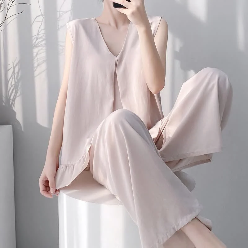 Pyjama-Set aus Tanktop und Hose in Unifarbe