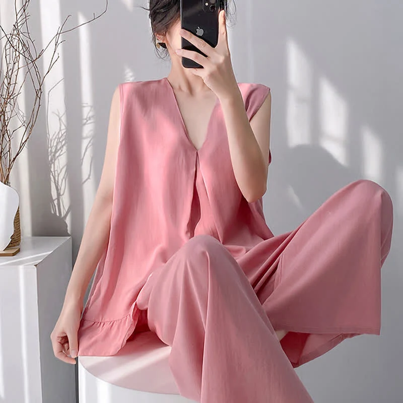 Pyjama-Set aus Tanktop und Hose in Unifarbe