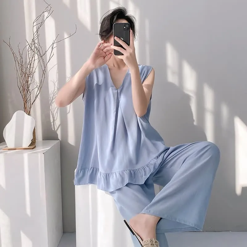 Pyjama-Set aus Tanktop und Hose in Unifarbe