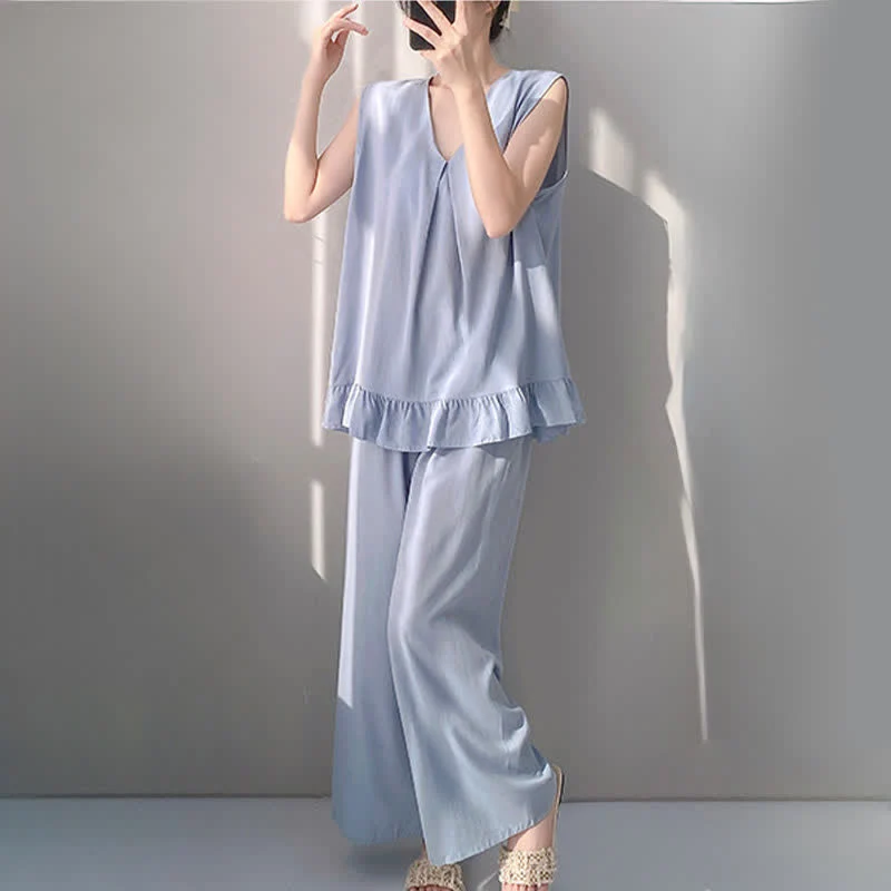 Pyjama-Set aus Tanktop und Hose in Unifarbe