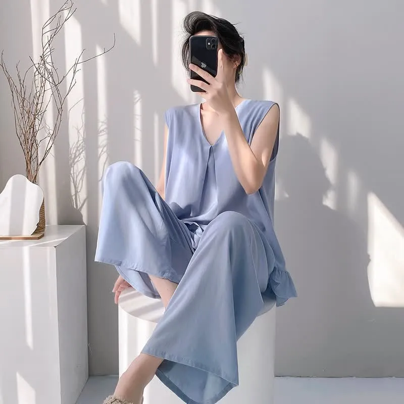 Pyjama-Set aus Tanktop und Hose in Unifarbe