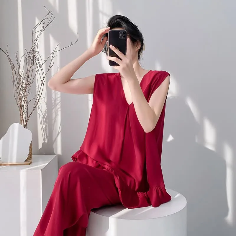 Pyjama-Set aus Tanktop und Hose in Unifarbe