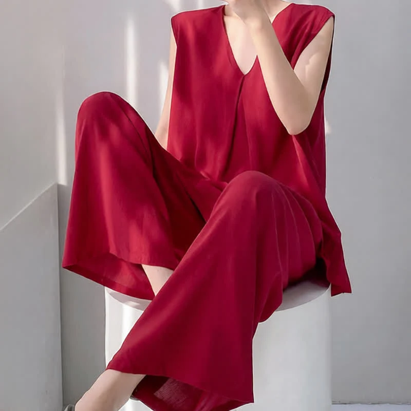 Pyjama-Set aus Tanktop und Hose in Unifarbe