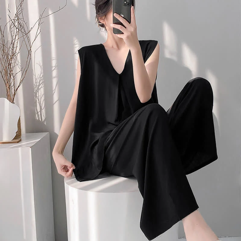 Pyjama-Set aus Tanktop und Hose in Unifarbe