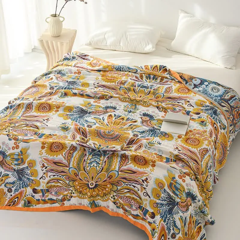 Sofadecke aus reiner Baumwolle mit tropischem Blumenmuster