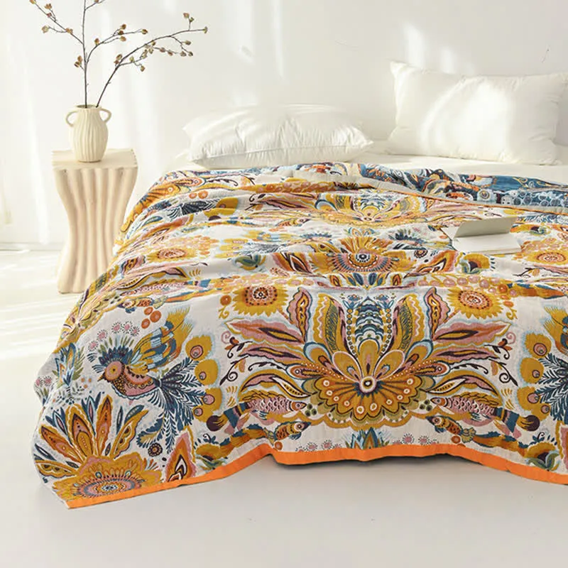 Sofadecke aus reiner Baumwolle mit tropischem Blumenmuster