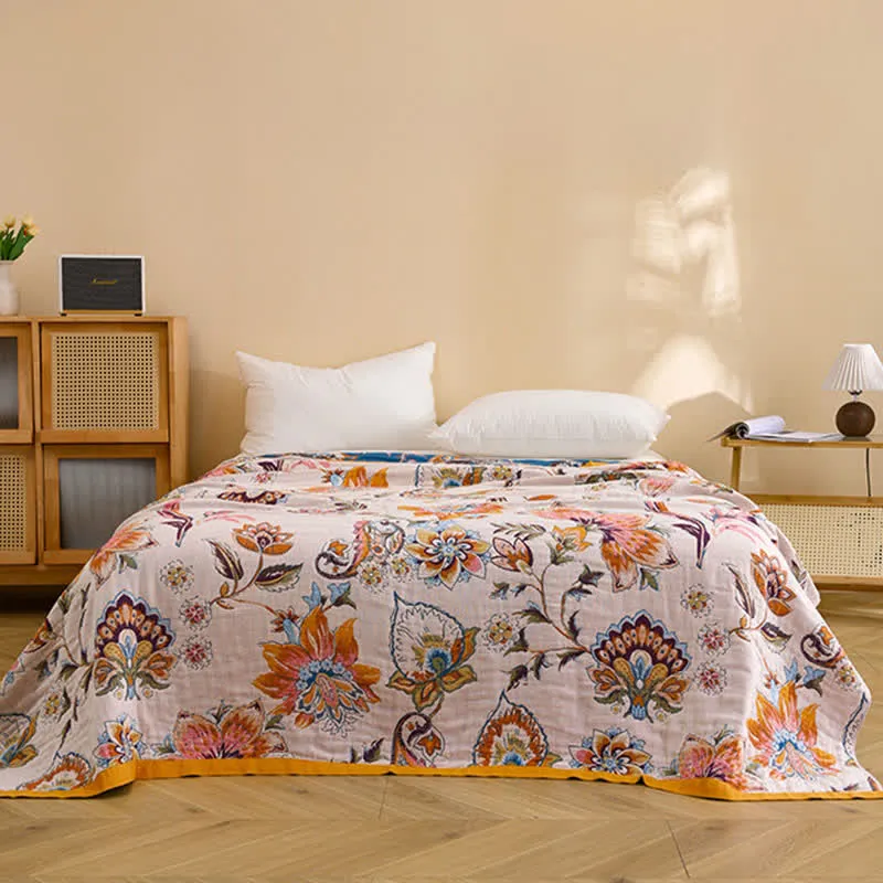 Sofadecke aus reiner Baumwolle mit Blumenmuster