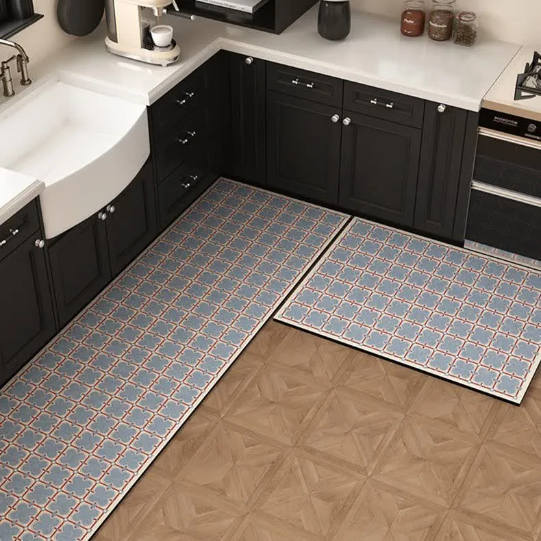 Diatom Mud Vintage Blau Geometrischer Küchenteppich