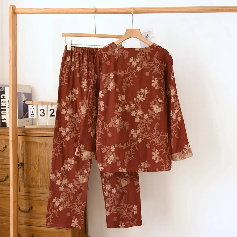 Pyjama aus Baumwollgaze mit Pflaumenblüten-Jacquardmuster