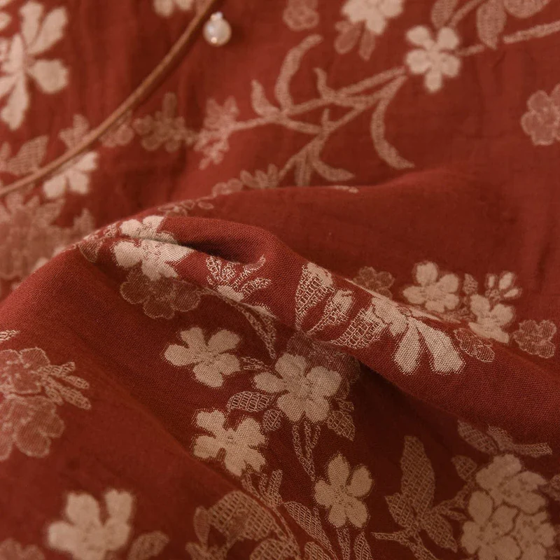 Pyjama aus Baumwollgaze mit Pflaumenblüten-Jacquardmuster