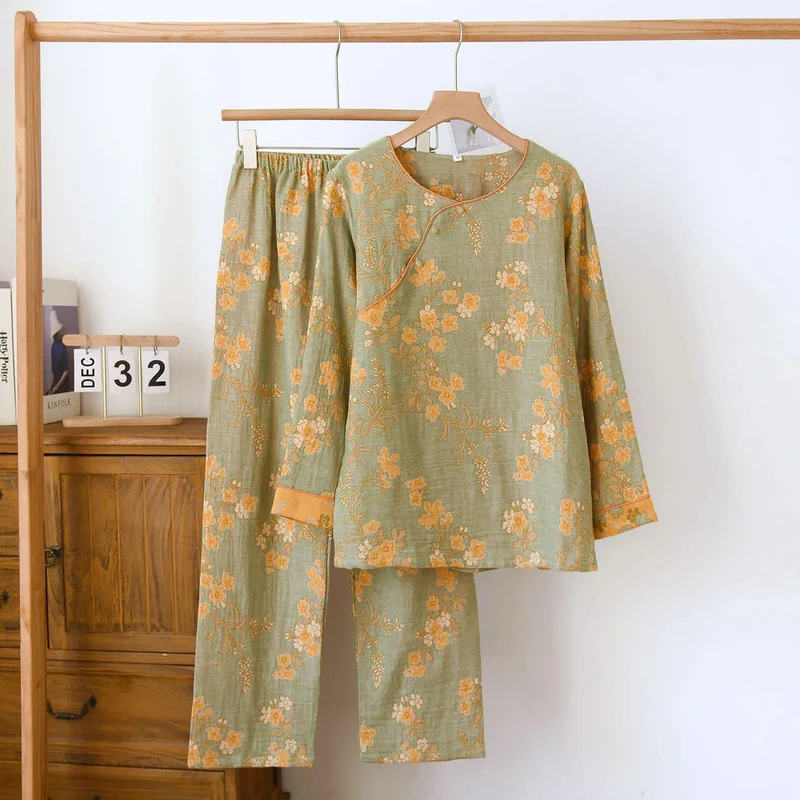 Pyjama aus Baumwollgaze mit Pflaumenblüten-Jacquardmuster
