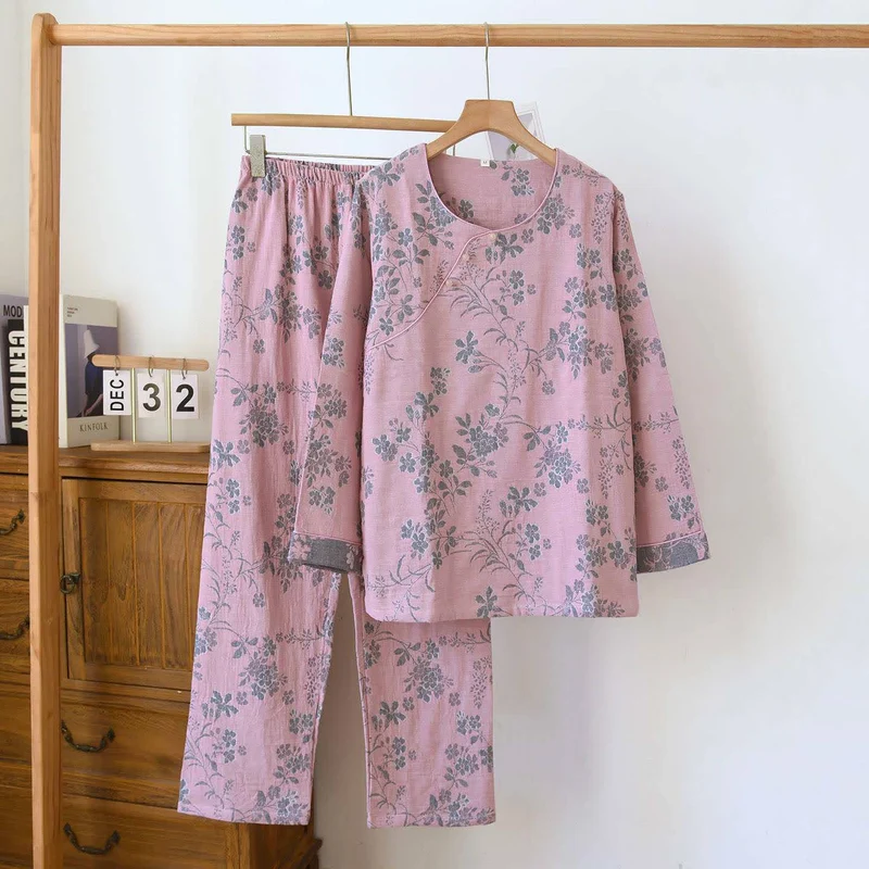Pyjama aus Baumwollgaze mit Pflaumenblüten-Jacquardmuster