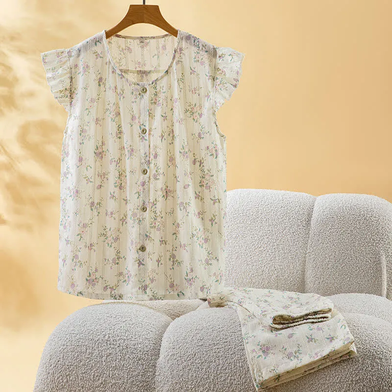 Loungewear-Set aus rosafarbener Baumwolle mit flatternden Ärmeln