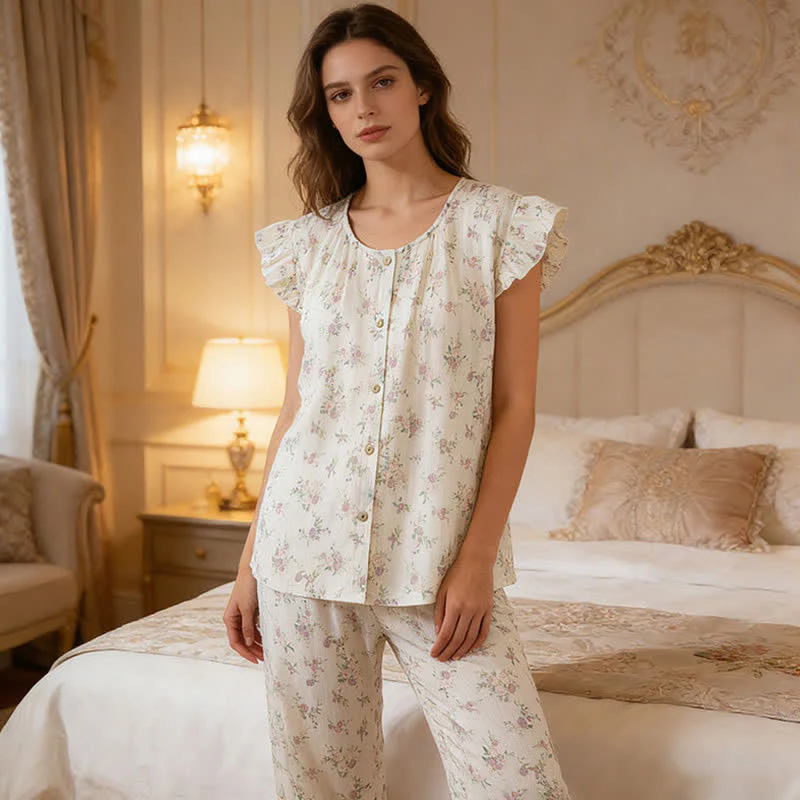Loungewear-Set aus rosafarbener Baumwolle mit flatternden Ärmeln
