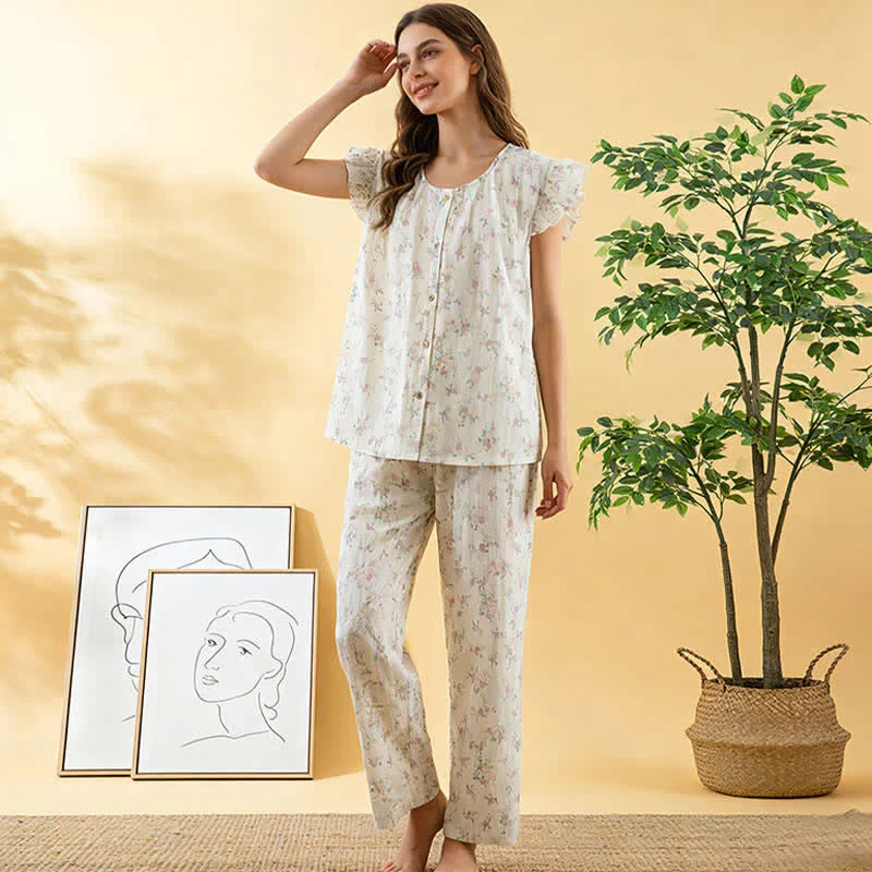 Loungewear-Set aus rosafarbener Baumwolle mit flatternden Ärmeln